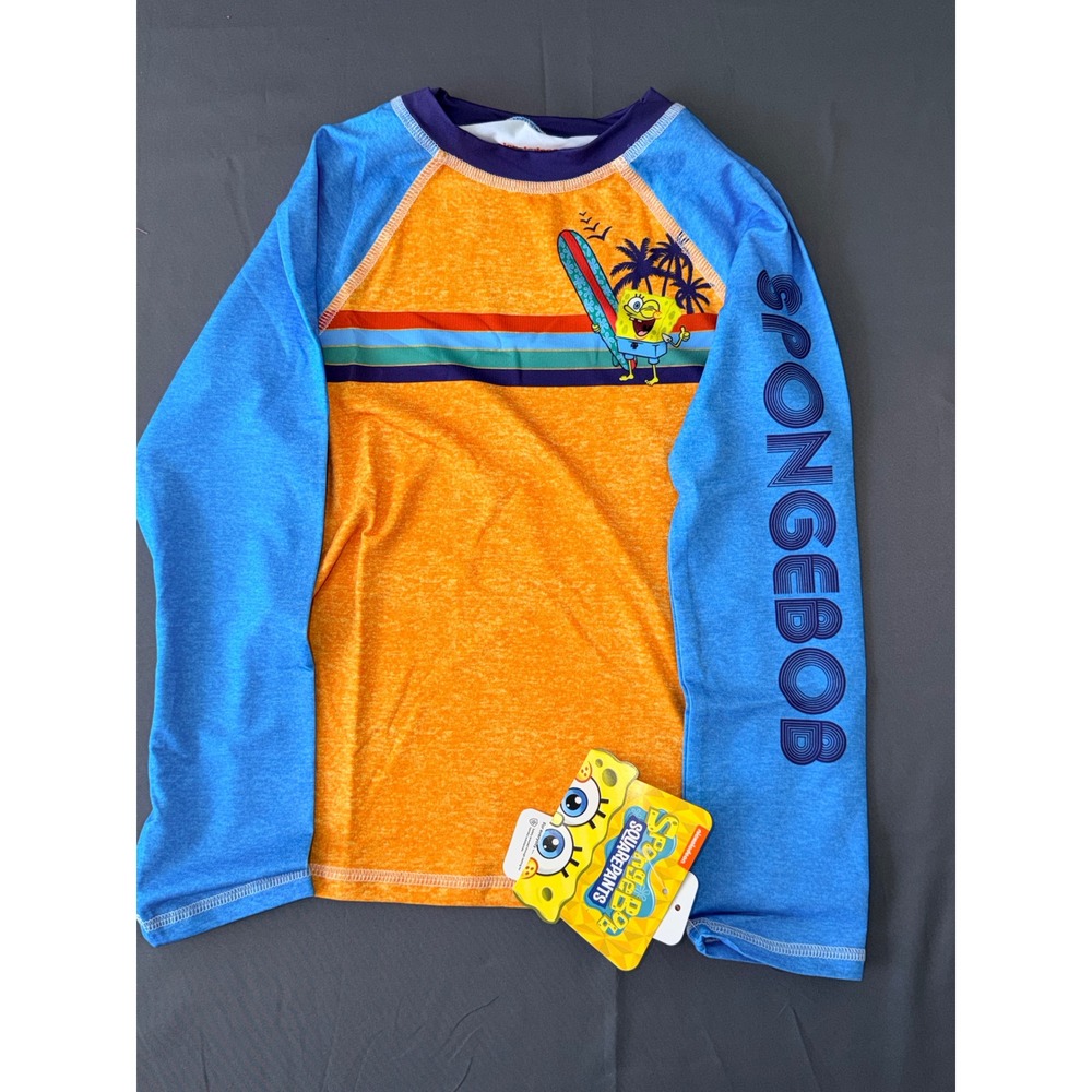 Kids Rash Guard Nickelodeon SpongeBob SquarePants Orange Blue Surf Shirt Sz 6/7